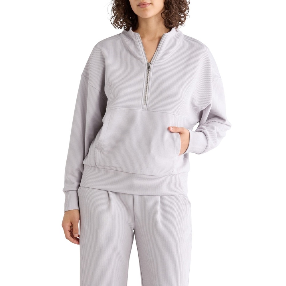 90 Degree by Reflex Scuba Ribbed Half Zip Pullover Lunar Dust Sporty Large NWT